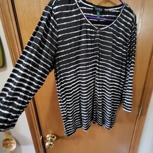 Lauren Ralph Lauren Black and White Striped Long Sleeve Top